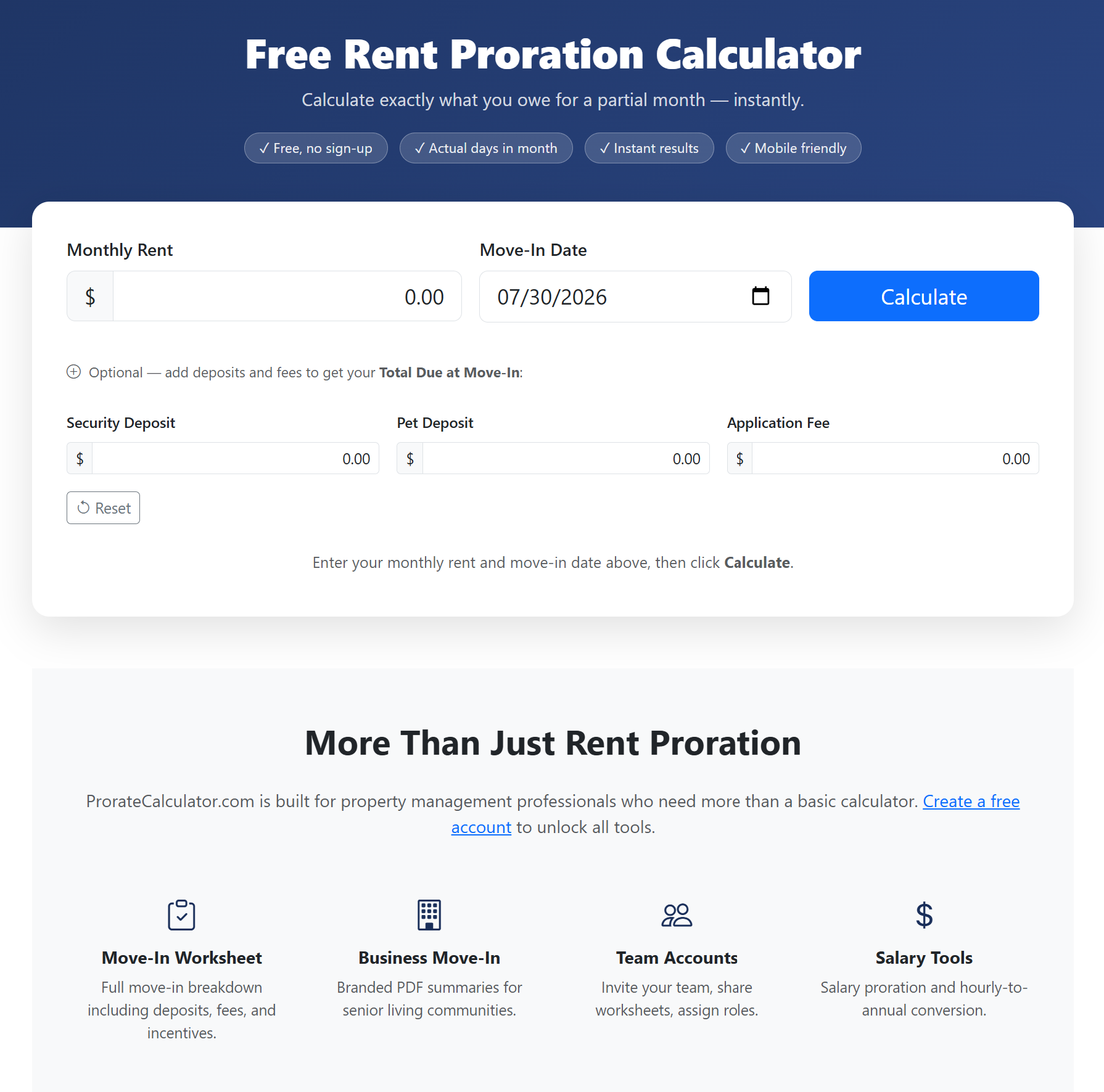 ProrateCalculator.com screenshot