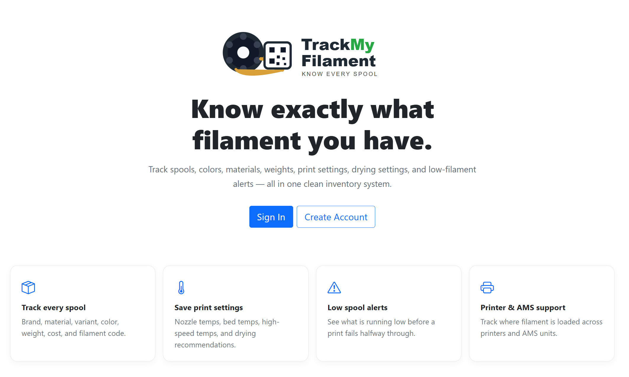 TrackMyFilament.com screenshot